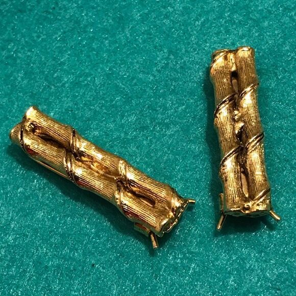 Vintage Gold Tone Bamboo Design Pinch Wire Hair Barrettes (2) - Picture 3 of 11